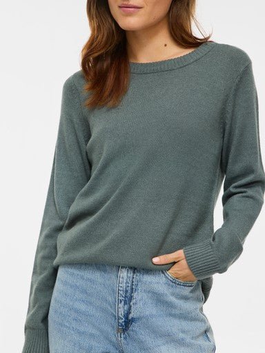 Vila Pullover Rundhals Langarm Strick Top Balsam Green Dark Melange