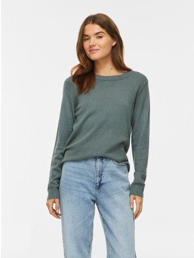 Vila Pullover Rundhals Langarm Strick Top Balsam Green Dark Melange