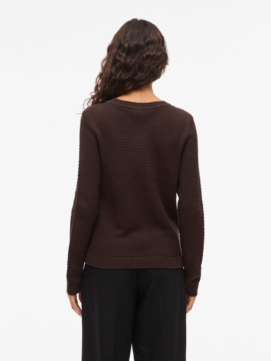 Vila Pullover Rundhals Langarm Strick Top Coffee Bean