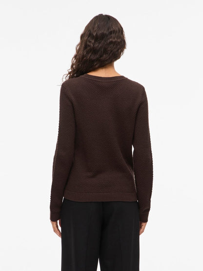 Vila Pullover Rundhals Langarm Strick Top Coffee Bean