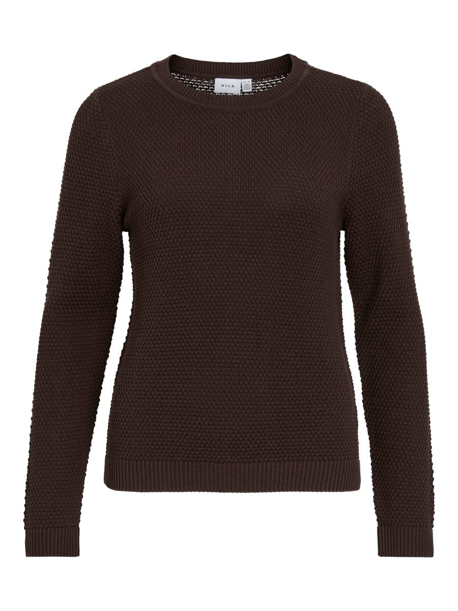 Vila Pullover Rundhals Langarm Strick Top Coffee Bean