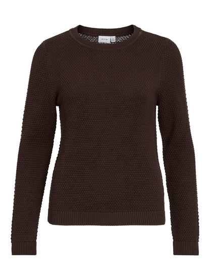 Vila Pullover Rundhals Langarm Strick Top Coffee Bean