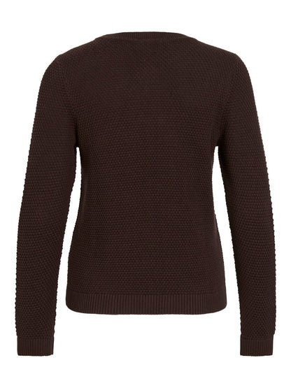 Vila Pullover Rundhals Langarm Strick Top Coffee Bean