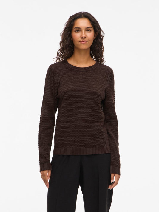 Vila Pullover Rundhals Langarm Strick Top Coffee Bean