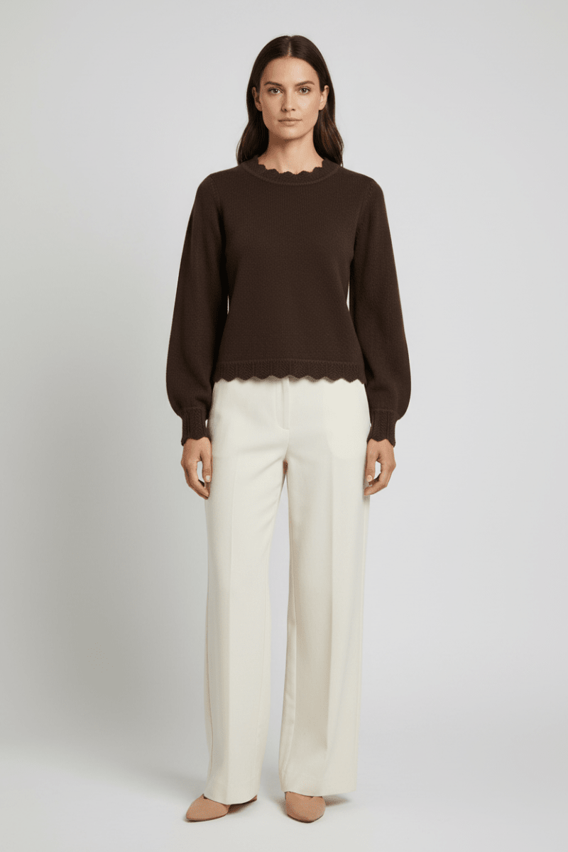 Vila Pullover Rundhals Langarm Strick Top Coffee Bean Melange