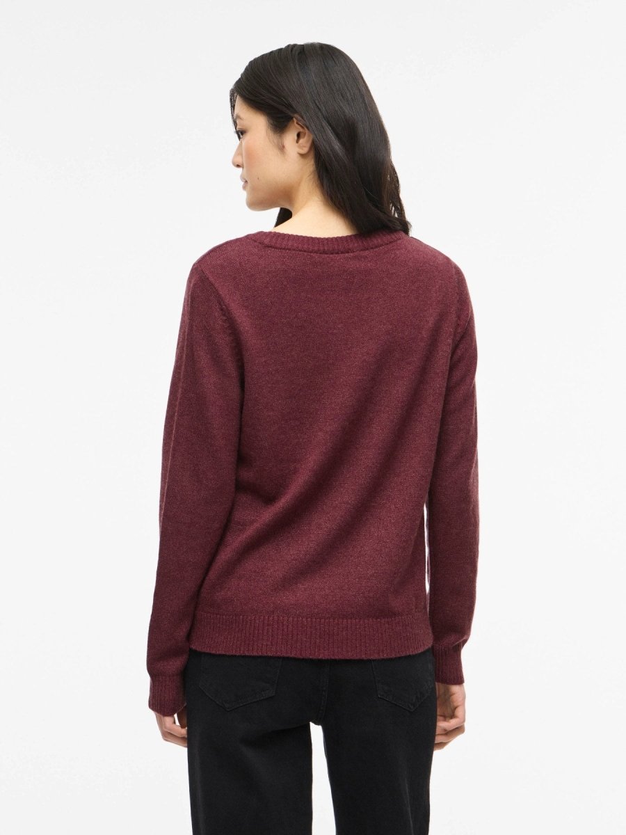 Vila Pullover Rundhals Langarm Strick Top Nostalgia Rose Light Melange