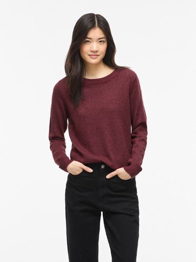 Vila Pullover Rundhals Langarm Strick Top Port Royale Dark Melange
