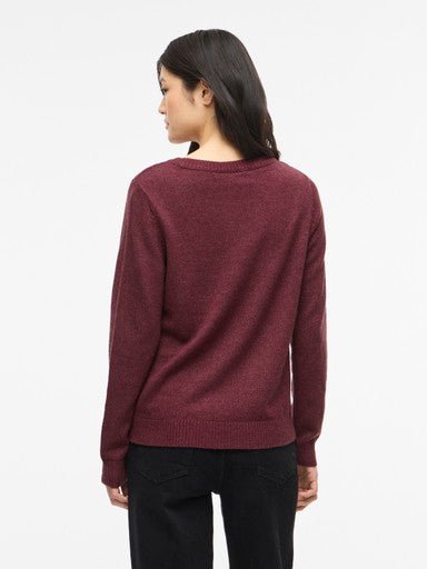 Vila Pullover Rundhals Langarm Strick Top Port Royale Dark Melange