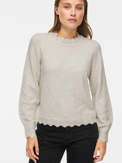 Vila Pullover Rundhals Langarm Strick Top Super Light Natural Melan