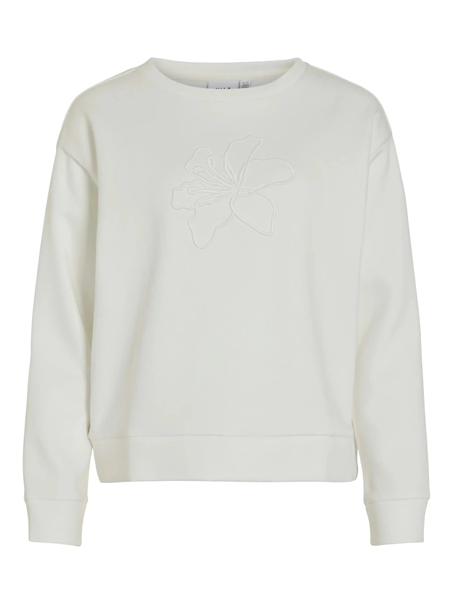 Vila Pullover Vifridea Flowers EMB O - Neck L/S in der Farbe Snow White