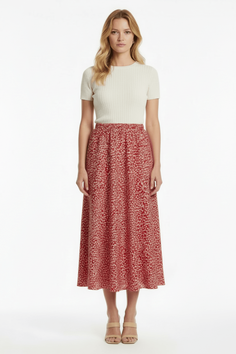 VILA Rock VIGRACE HW ANKLE SKIRT - Hibiscus DOT SANDSHELL