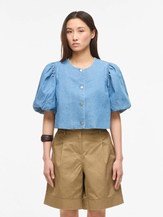 Vila ROUGE EDIT Blazer ROUDELILA 2/4 SHORT DENIM BLAZER Light Blue Denim
