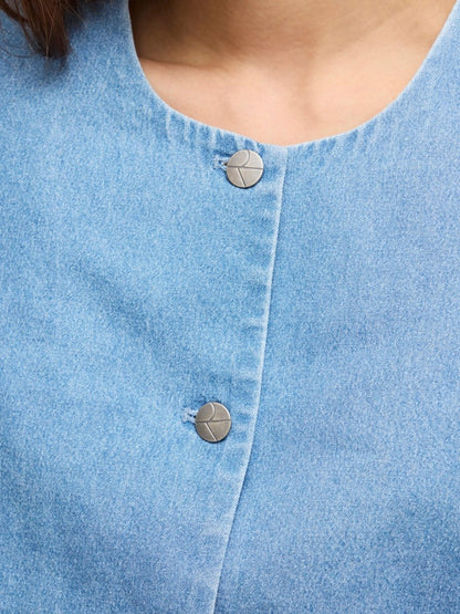 Vila ROUGE EDIT Blazer ROUDELILA 2/4 SHORT DENIM BLAZER Light Blue Denim