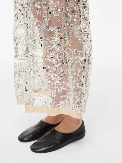 Vila ROUGE EDIT Midi - Rock ROULEONA HW ANKLE SKIRT Silver Sequins