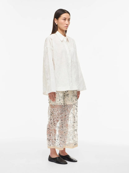 Vila ROUGE EDIT Midi - Rock ROULEONA HW ANKLE SKIRT Silver Sequins