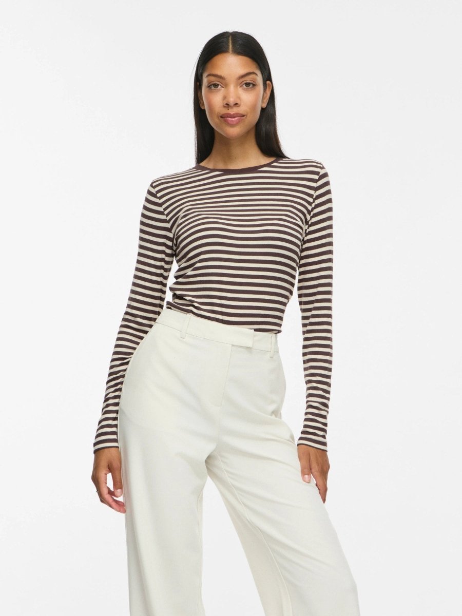 Vila Rundhals-Longsleeve Viavera in Coffee Bean Birch