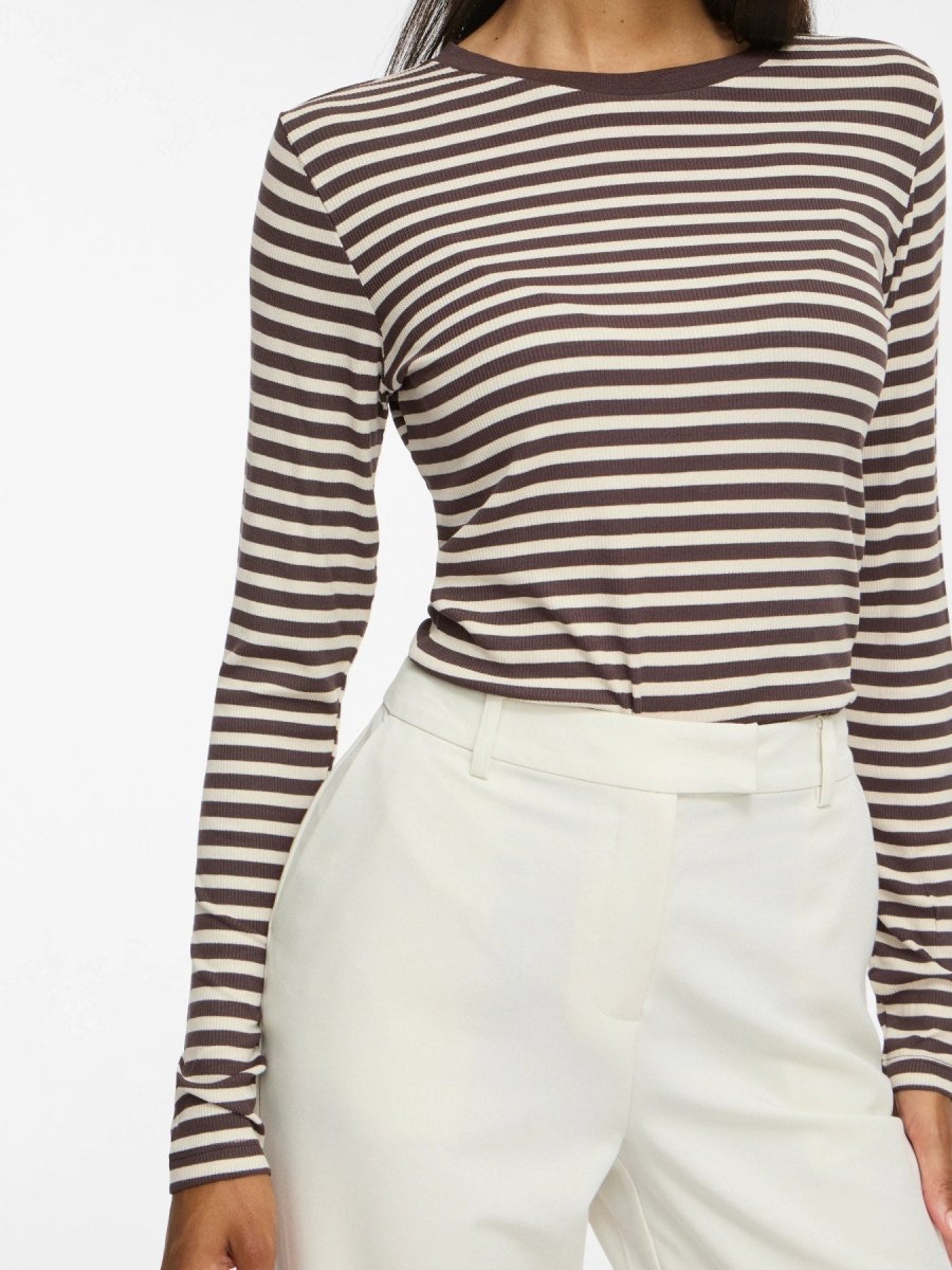 Vila Rundhals-Longsleeve Viavera in Coffee Bean Birch