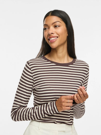 Vila Rundhals-Longsleeve Viavera in Coffee Bean Birch