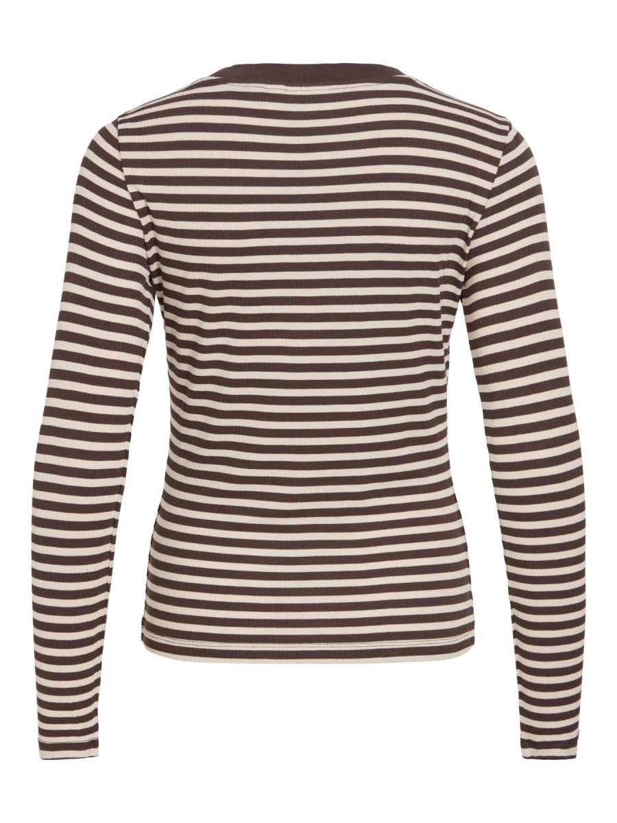 Vila Rundhals-Longsleeve Viavera in Coffee Bean Birch