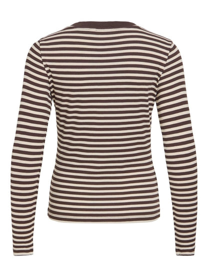 Vila Rundhals-Longsleeve Viavera in Coffee Bean Birch