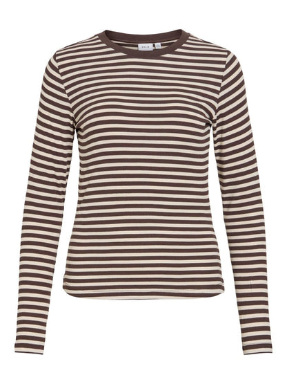 Vila Rundhals-Longsleeve Viavera in Coffee Bean Birch
