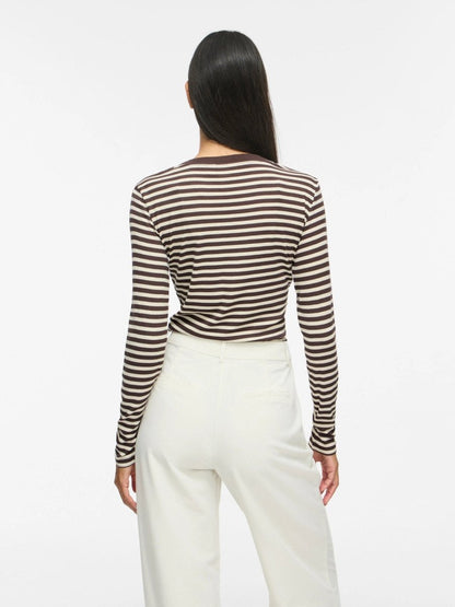 Vila Rundhals-Longsleeve Viavera in Coffee Bean Birch