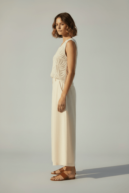 Vila Strick-Top VISIAMSA O-NECK S/L CROCHET TOP - Birch