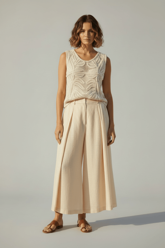 Vila Strick-Top VISIAMSA O-NECK S/L CROCHET TOP - Birch