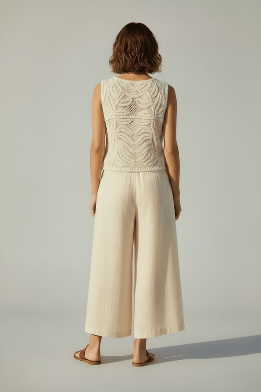 Vila Strick-Top VISIAMSA O-NECK S/L CROCHET TOP - Birch