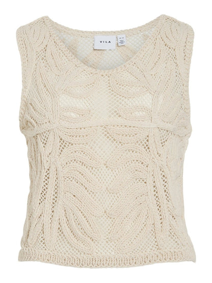 Vila Strick - Top VISIAMSA O - NECK S/L CROCHET TOP - Birch