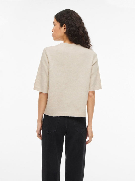 Vila Strickjacke 3/4-Arm Rundhals Strick Cardigan Birch Melange