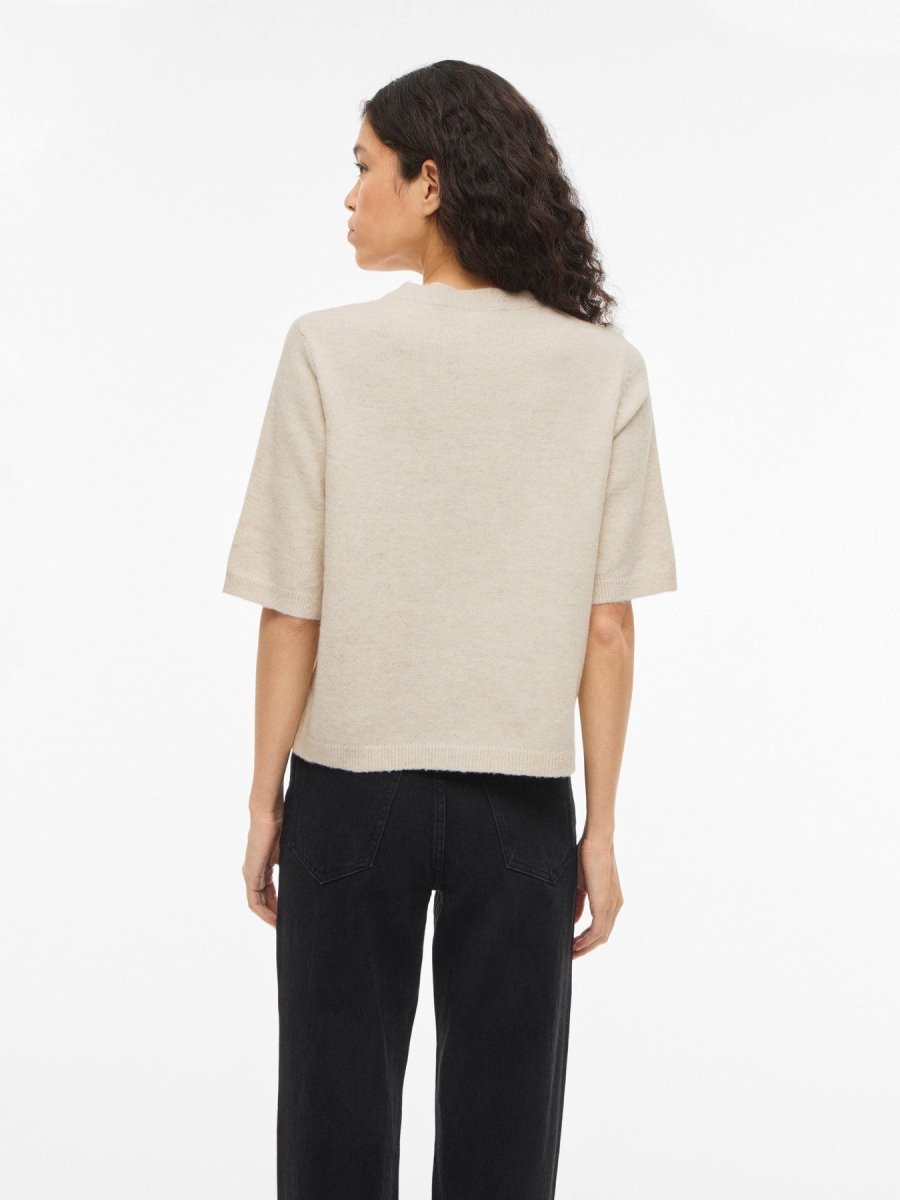 Vila Strickjacke 3/4-Arm Rundhals Strick Cardigan Birch Melange