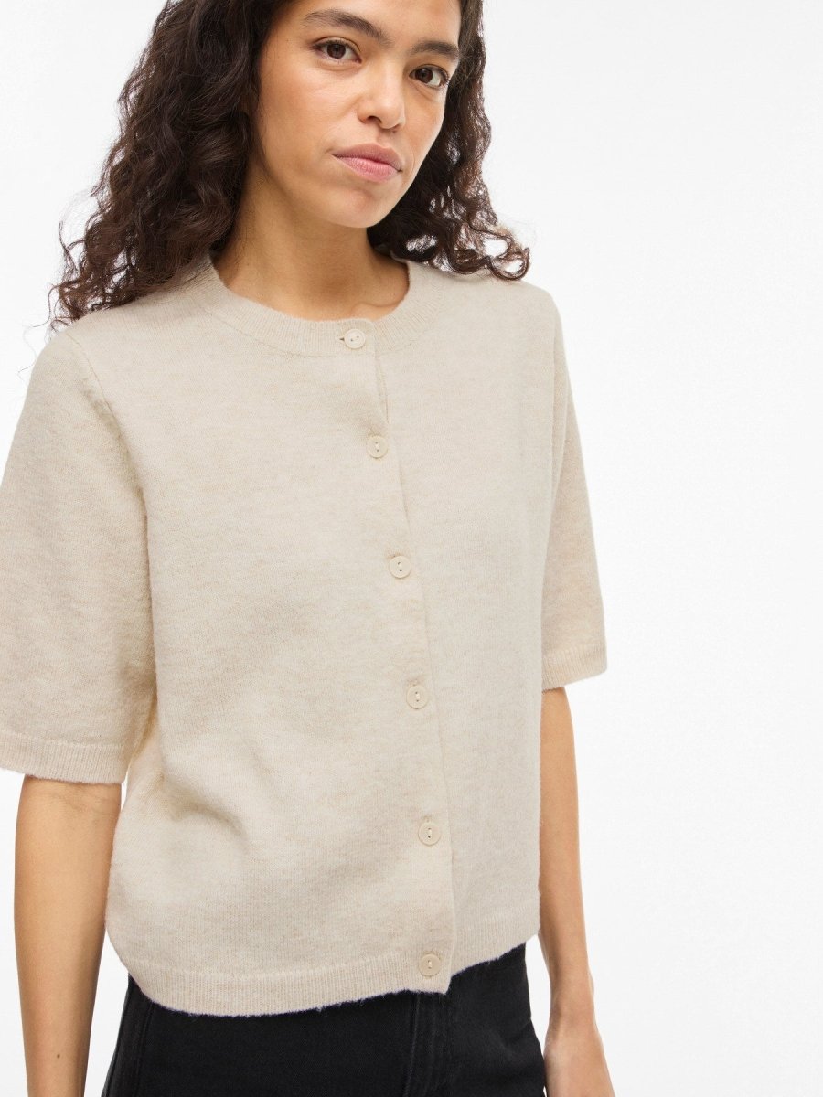 Vila Strickjacke 3/4-Arm Rundhals Strick Cardigan Birch Melange