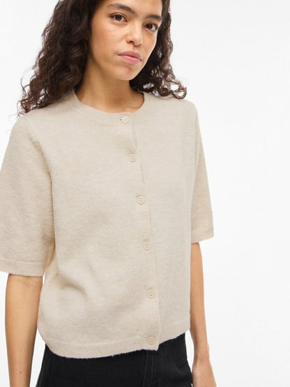 Vila Strickjacke 3/4-Arm Rundhals Strick Cardigan Birch Melange