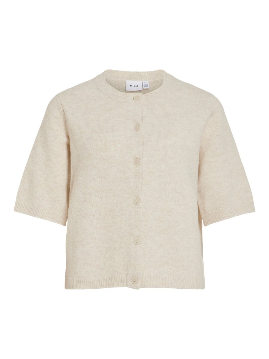 Vila Strickjacke 3/4-Arm Rundhals Strick Cardigan Birch Melange