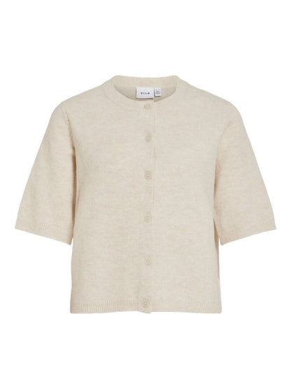 Vila Strickjacke 3/4-Arm Rundhals Strick Cardigan Birch Melange