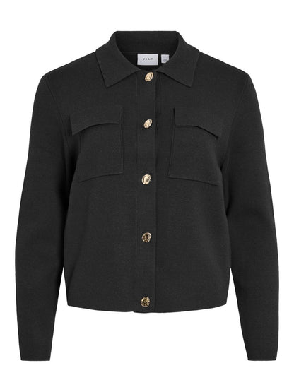 Vila Strickjacke Langarm Strick Black Beauty