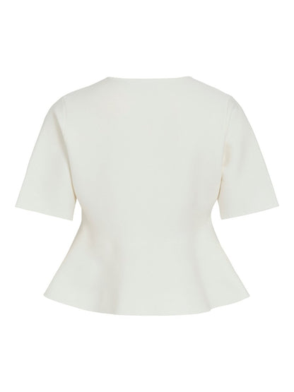 Vila Strickjacke Rundhals 3/4-Arm Peplum Strick Cardigan Cloud Dancer