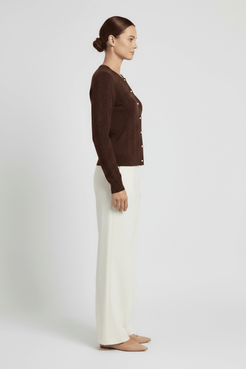 Vila Strickjacke Zopfmuster Langarm Strick Cardigan Coffee Bean