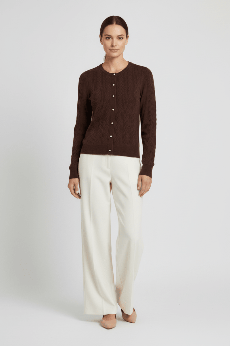 Vila Strickjacke Zopfmuster Langarm Strick Cardigan Coffee Bean