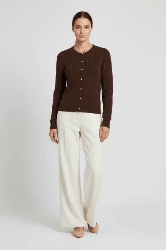 Vila Strickjacke Zopfmuster Langarm Strick Cardigan Coffee Bean