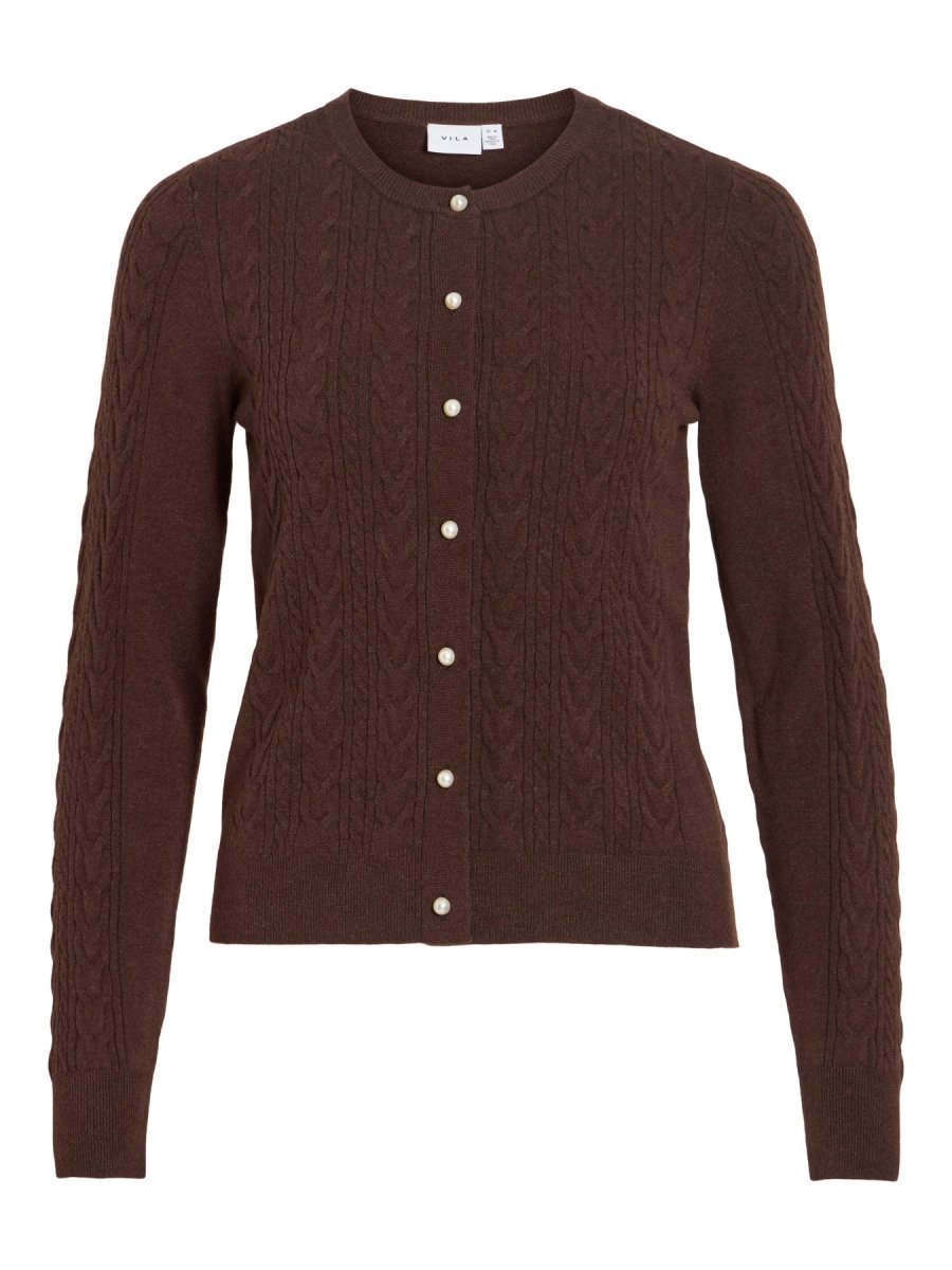 Vila Strickjacke Zopfmuster Langarm Strick Cardigan Coffee Bean