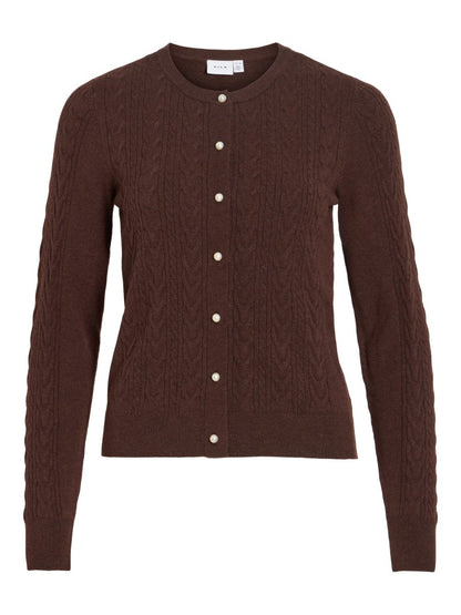 Vila Strickjacke Zopfmuster Langarm Strick Cardigan Coffee Bean
