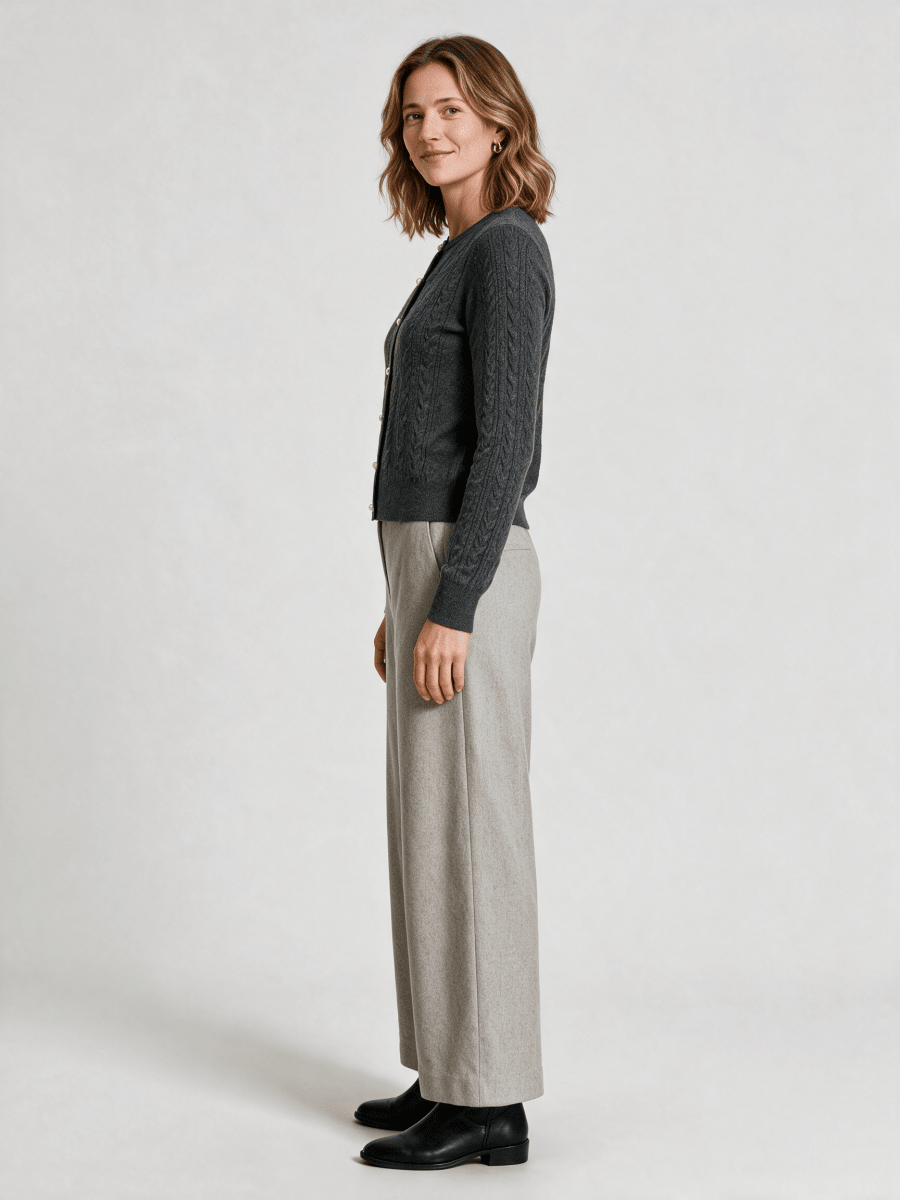 Vila Strickjacke Zopfmuster Langarm Strick Cardigan Dark Grey Melange