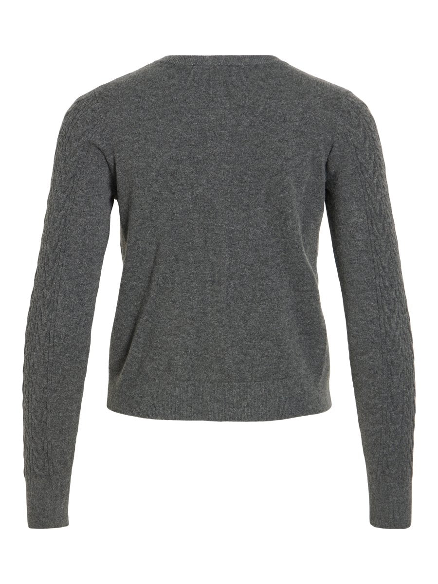 Vila Strickjacke Zopfmuster Langarm Strick Cardigan Dark Grey Melange