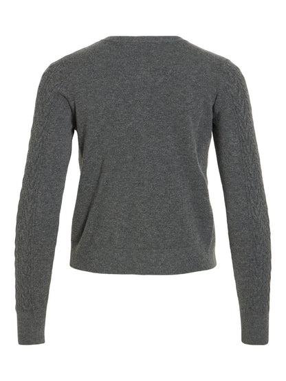 Vila Strickjacke Zopfmuster Langarm Strick Cardigan Dark Grey Melange