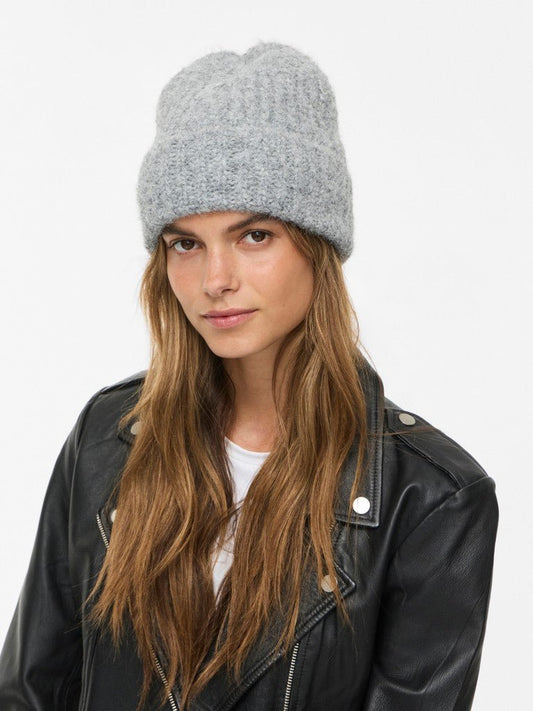 Vila Strickmütze Knit Beanie in Light Grey Melange