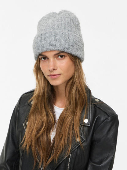 Vila Strickmütze Knit Beanie in Light Grey Melange
