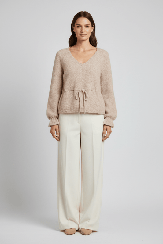 Vila Strickpullover V-Ausschnitt Vichamblin in Natural Melange