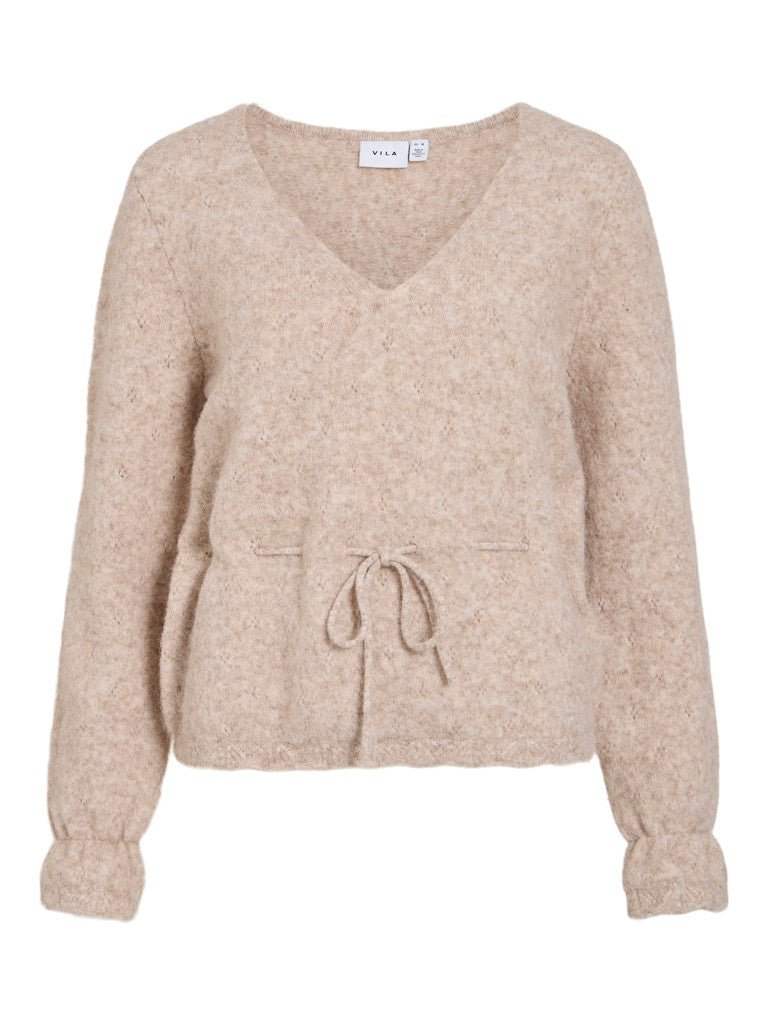 Vila Strickpullover V-Ausschnitt Vichamblin in Natural Melange